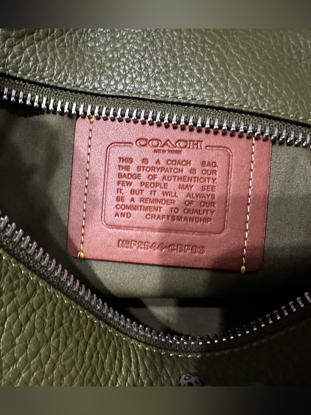 Coach Olive Green Pebbled Top Zip Messenger Crossbody with Branded Strap - Picture 3 of 5